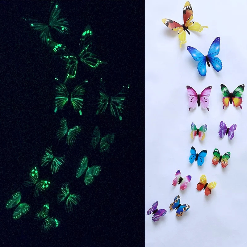Интерьерные наклейки Бабочки 3D светятся в темноте, 12 штук - фото 2 - id-p1347696026