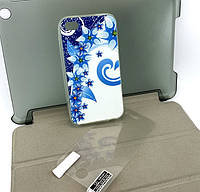 Чехол на iPhone 4, 4s накладка бампер Pictures противоударный силиконовый с принтом + защитная пленка