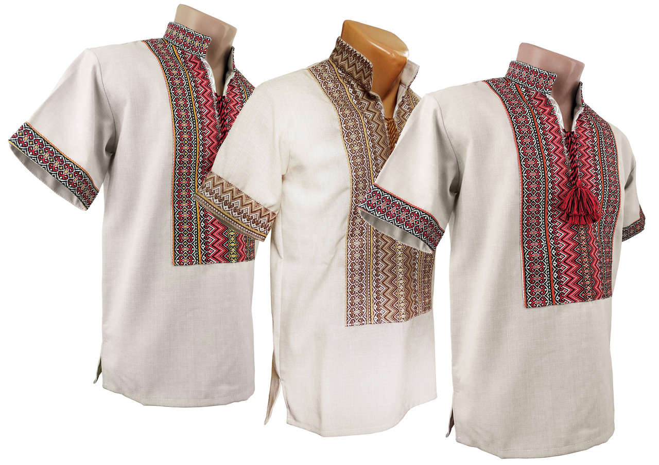 Дитяча вишиванка для підлітка з коротким рукавом із геометричним орнаментом, фото 1