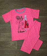 Піжама жіноча літня рожева (біла) з малюнком, домашній комплект футболка з бриджами жіночий