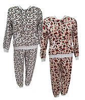 Зимняя женская пижама вельсофт леопард, махровый домашний костюм женский