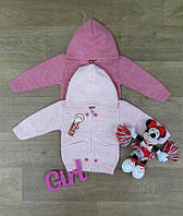 Теплый свитер на девочку розовый с капюшоном на молнии Турция, вязаный детский свитер