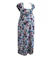 Женское платье летнее лен для беременных белое в цветах 50