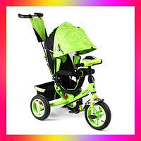 Детский трехколесный велосипед коляска Baby Trike 6588 с игровой панелью и ключем зажигания салатовый