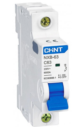 Модульный автоматический выключатель CHINT Electric NXB-63 1P 63А 6кА х-ка C для крепления на DIN-рейку - фото 1 - id-p1347761729