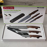 Набор серых кухонных ножей на магнитной планке на 4 предмета (3 ножа+держатель) Kamille