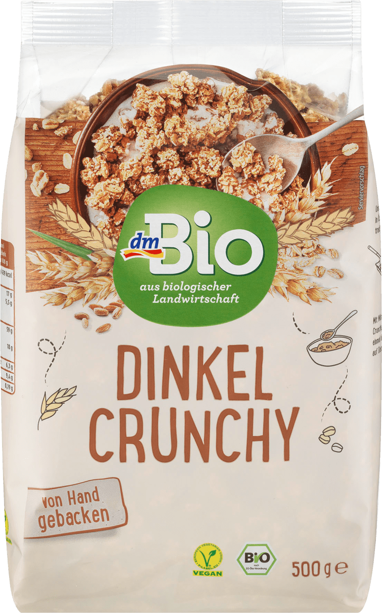 Органічні хрусткі пластівці dm Bio Dinkel Crunchy, 500 г, фото 1