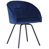Крісло поворотне обіднє велюрове темно-синє Sacramento каркас чорний, напівкрісло для вітальні AMF