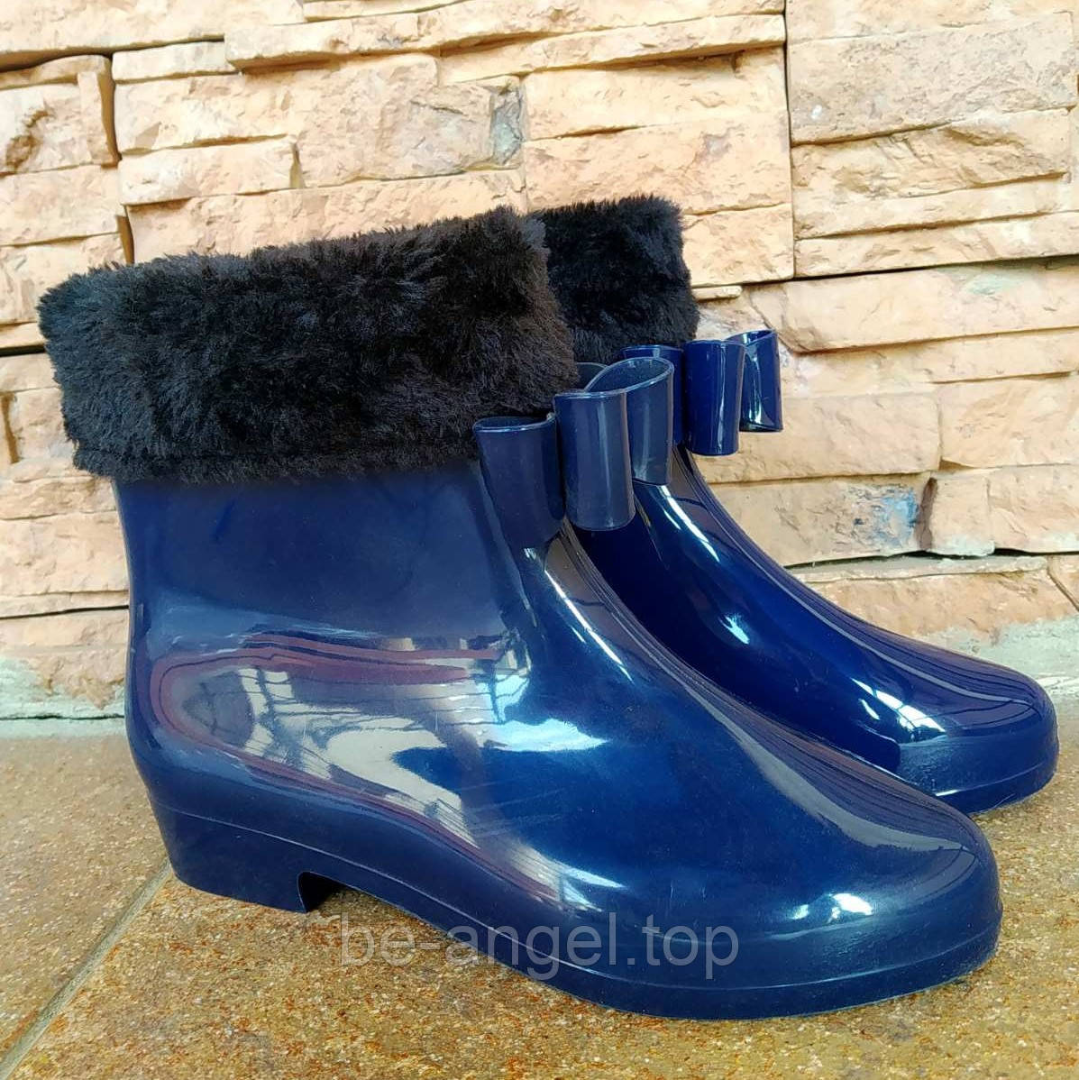Силіконові чобітки сині з бантиком і теплим панчохою, фото 1