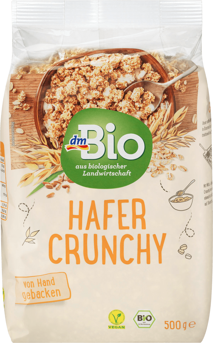 Органічні вівсяний хрусткі пластівці dm Bio Hafer Crunchy, 500 г, фото 1