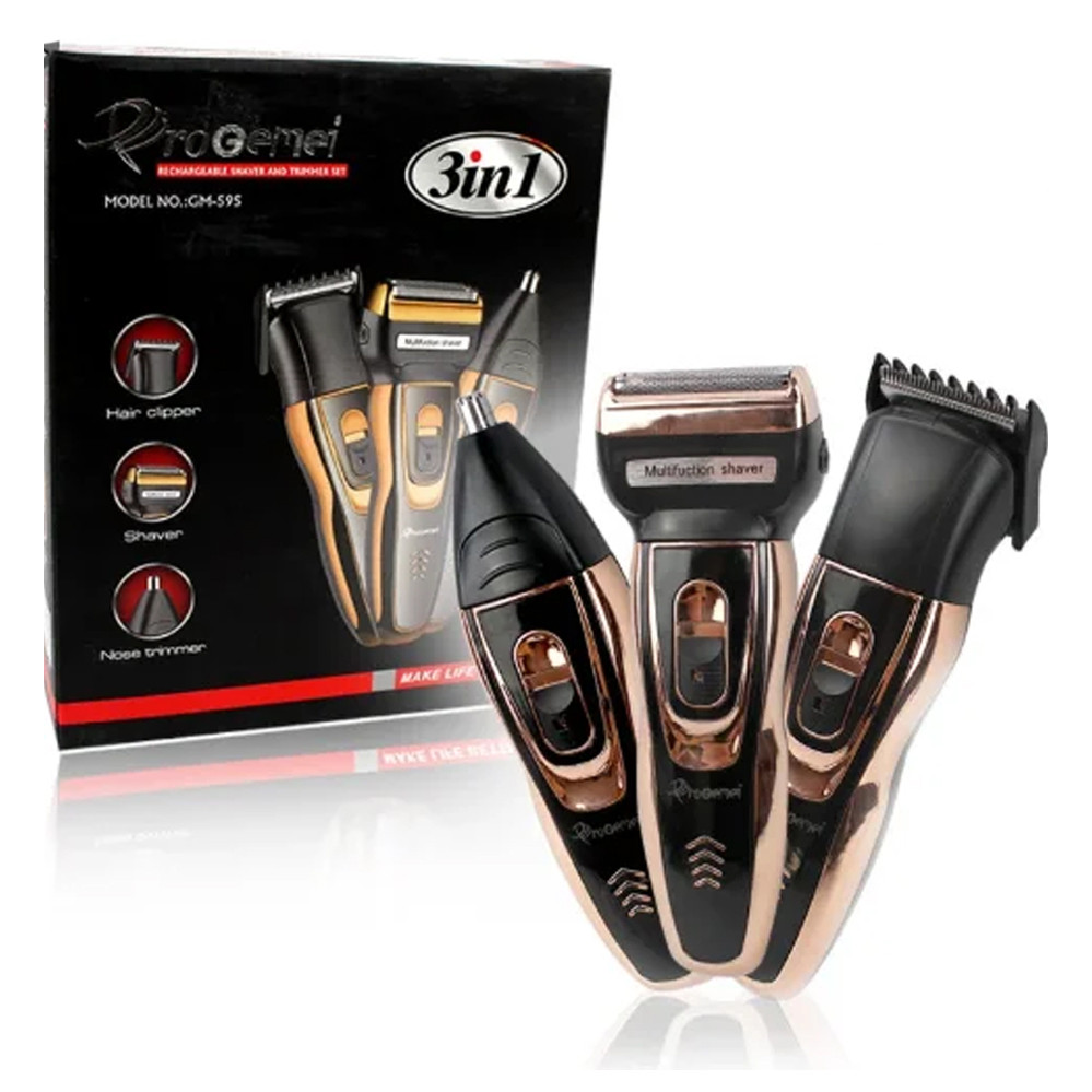 Машинка для стрижки волосся бездротова акумуляторна Тример для носа і брів 3в1 Geemy GM-595, фото 1