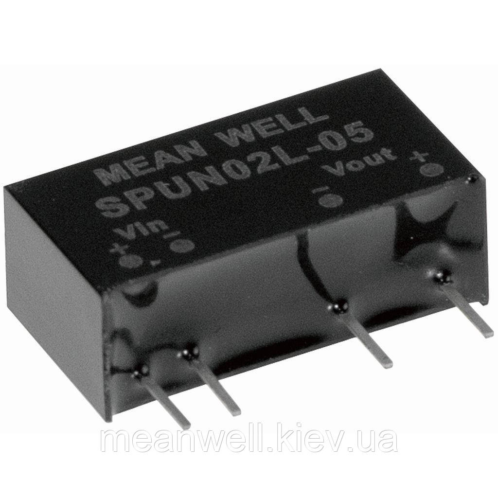 DC DC перетворювач MEAN WELL SPUN02L-05 2W, Vin 4.5-5.5V, Vout 5V, 400mA, Isolation (VDC) 3000, SIP