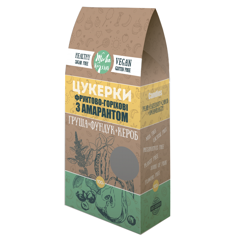 Цукерки фруктово-горіхові з амарантом "Груша, Фундук, Кероб", 100 г Жива кухня - фото 1 - id-p1347933587