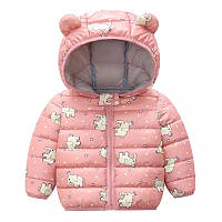 Куртка детская демисезонная с ушками, капюшоном, розовая размер 80