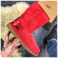 Женские зимние Ugg Classic Short II Leather Red 2 красные замшевые сапоги угги класик шорт женские ботинки уги