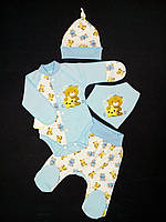 Детский комплект из футера для новорождённого мальчика Четрёрка HappyTot Мишка со звездой 943ф 62см голубой