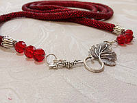 Женское украшение лариат - жгут из бисера вечерний бордовый