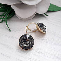 Позолочені сережки з камінням Сваровскі кольору Black Diamond