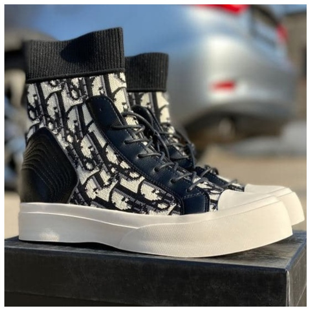 Жіночі кросівки Dior B23 High-Top Black White, чорні кросівки діор б23 хайтоп кеди, фото 1
