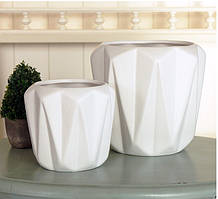 Набір 2-х керамічних горщиків для квітів, колір білий h13-17см