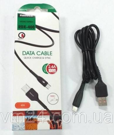 Кабель USB /IPHONE REDAX RDX-400 2,4А Qoick Charge 3.0 Black - фото 2 - id-p1348099706