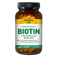 Концентрований Біотин (В7), 5 мг, High Potency Biotin, Country Life, 120 желатинових капсул