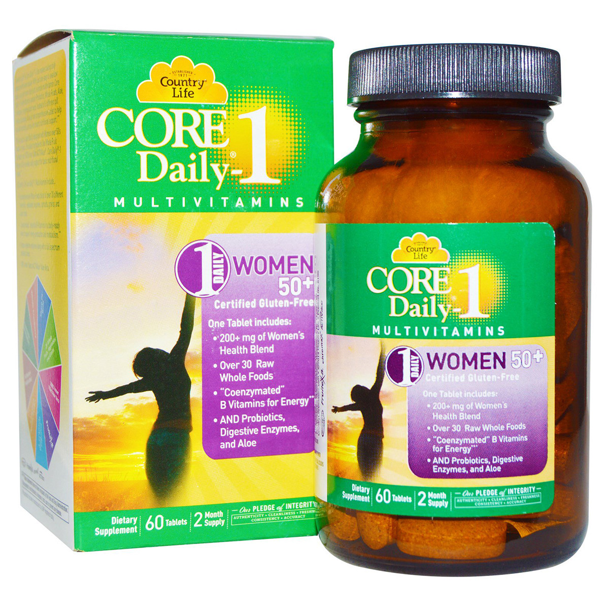 Вітаміни для Жінок, 50+, Core Daily-1 for Women 50+, Country Life, 60 таблеток