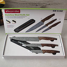 Набір сірих кухонних ножів на магнітній планці  на 4 предмета (3 ножа + тримач)
