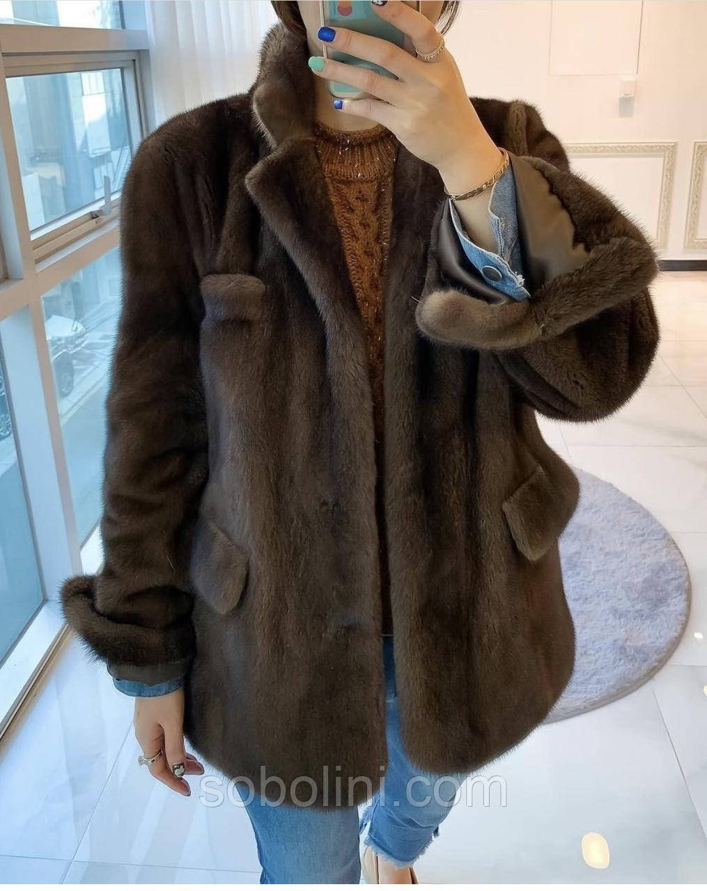 Кожушок з хутра норки, комір англійська, фото 1