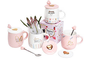 Заварник порцеляновий із кришкою та ложкою Love 420 мл 4 дизайни (рандом) 927-218, фото 3