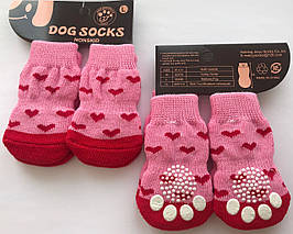 Шкарпетки L ширина 3,5 см рожеві з червоними серцями для собак