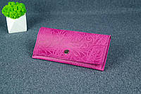Жіночий шкіряний гаманець Флай, натуральна Вінтажна шкіра, колір Рожевий, тиснення №3