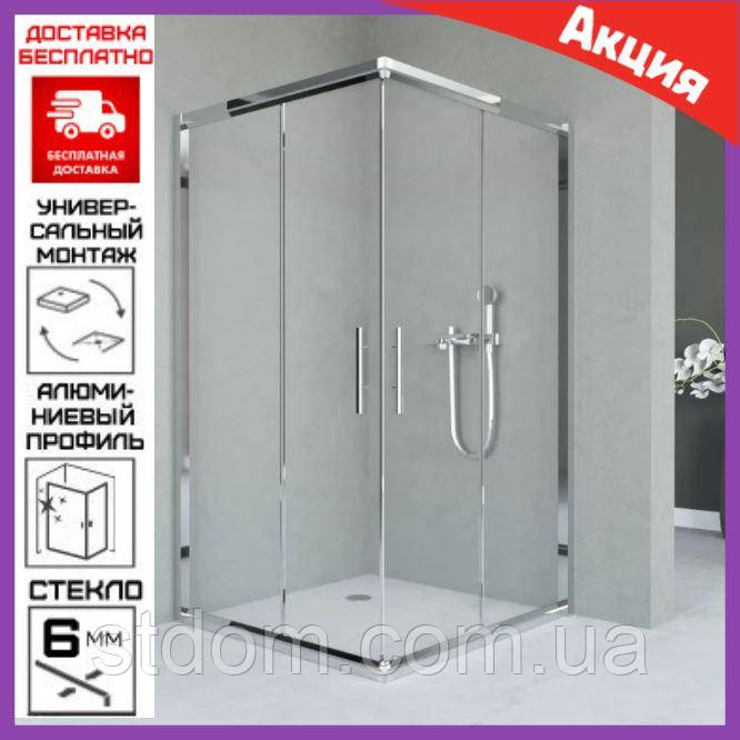 Квадратна душова кабіна 80х80 см двері розсувні Dusel А-513 скло прозоре