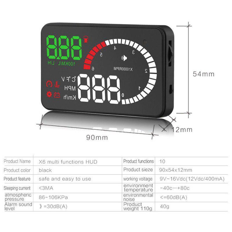 HUD OBD X6 Автомобильный проектор приборной панели на лобовое стекло - фото 3 - id-p1348337475