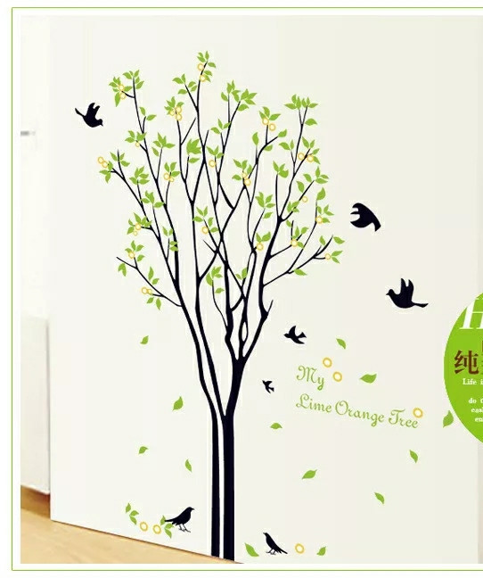 Наклейка на стіну, прикраси стіни наклейки "дерево з птахами" Висота дерева 1м20см (лист60*90см)