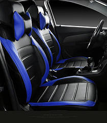 Чохли логан Дачія (Dacia Logan) модельні MAX-L з екошкіри Чорно-синій