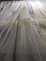 Елегантний тюль з фатину з вишивкою кремового кольору на метраж, висота 2,8 м (8008-kr), фото 9
