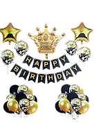 Шары фольгированные набор "Золотая Корона" Happy Birthday