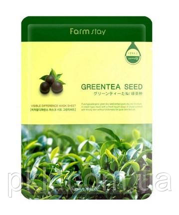 Тканинна маска для обличчя заспокійлива FarmStay Green Tea Seed зелений чай23 мл