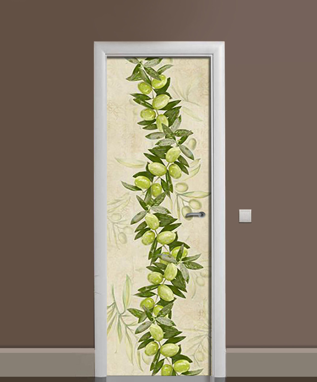 Вінілова наклейка на двері Оливки гілки маслини ПВХ плівка з ламінуванням 60*180см Їжа Зелений