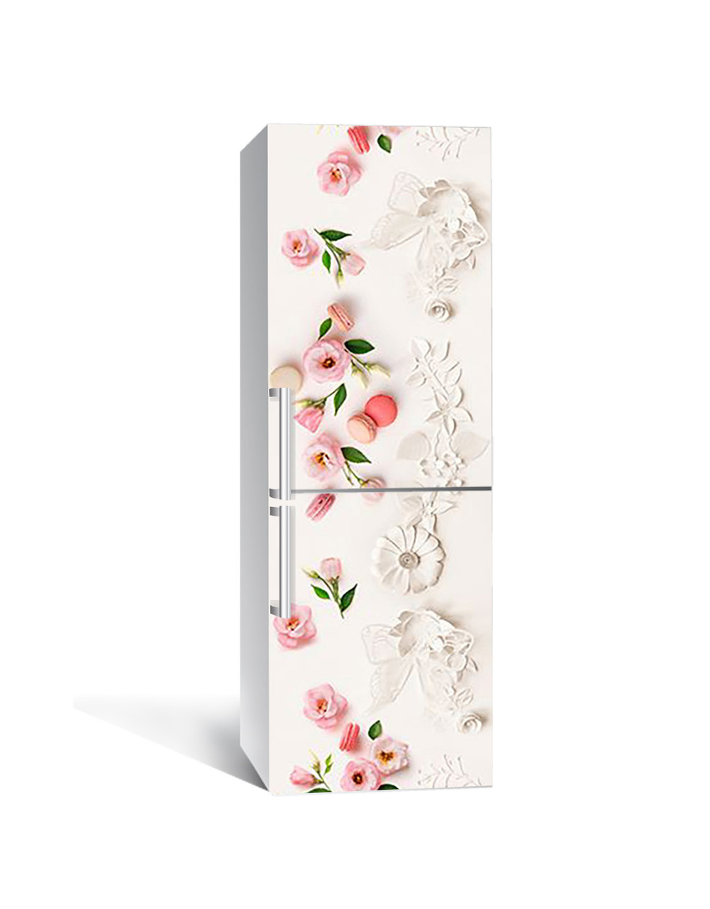 Вінілова наклейка на холодильник 3Д Троянди Лепніна (плівка ПВХ фотодрук) 60*180см Абстракція Рожевий