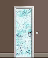 Декоративная наклейка на двери Бирюза Мрамор Камень ПВХ пленка с ламинацией 65*200см Текстуры Голубой