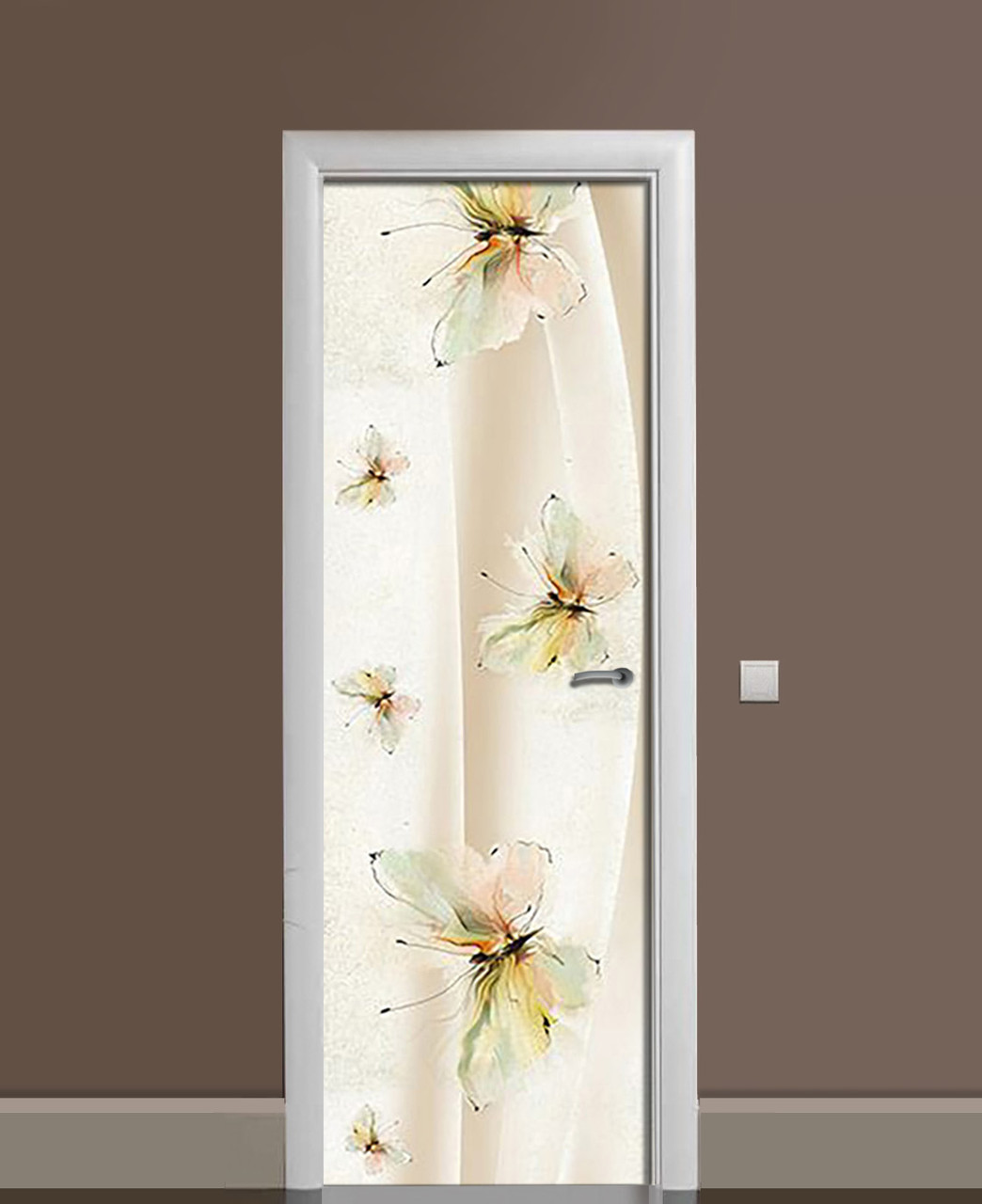 Вінілова наклейка на двері Акварельні метелики ПВХ плівка з ламінуванням 60*180см тварини Бежевий