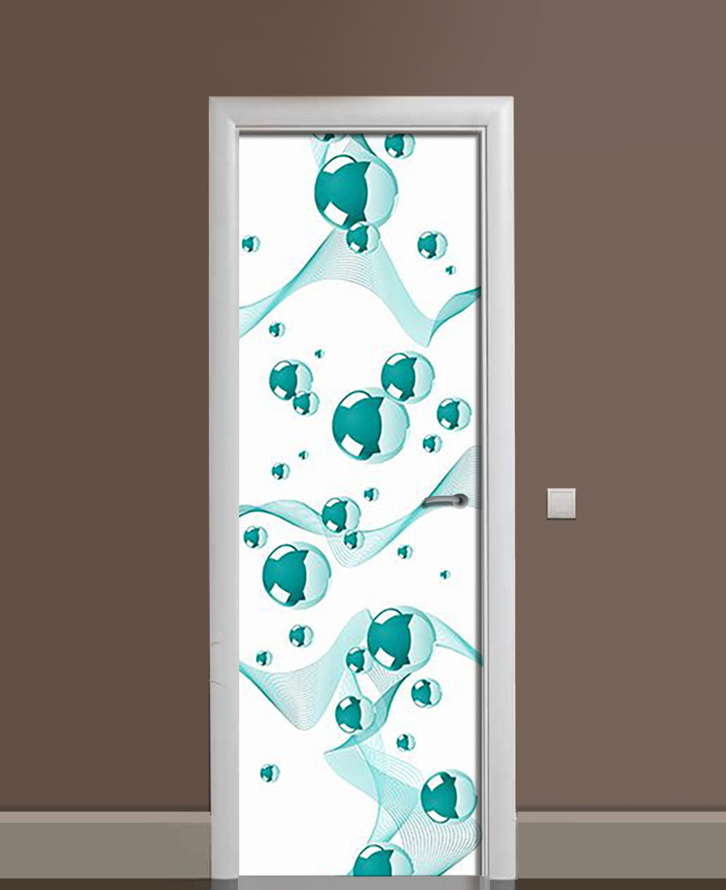 Вінілові наклейки на двері Бірюзові сфери ПВХ плівка з ламінуванням 60*180см Геометрія Білий