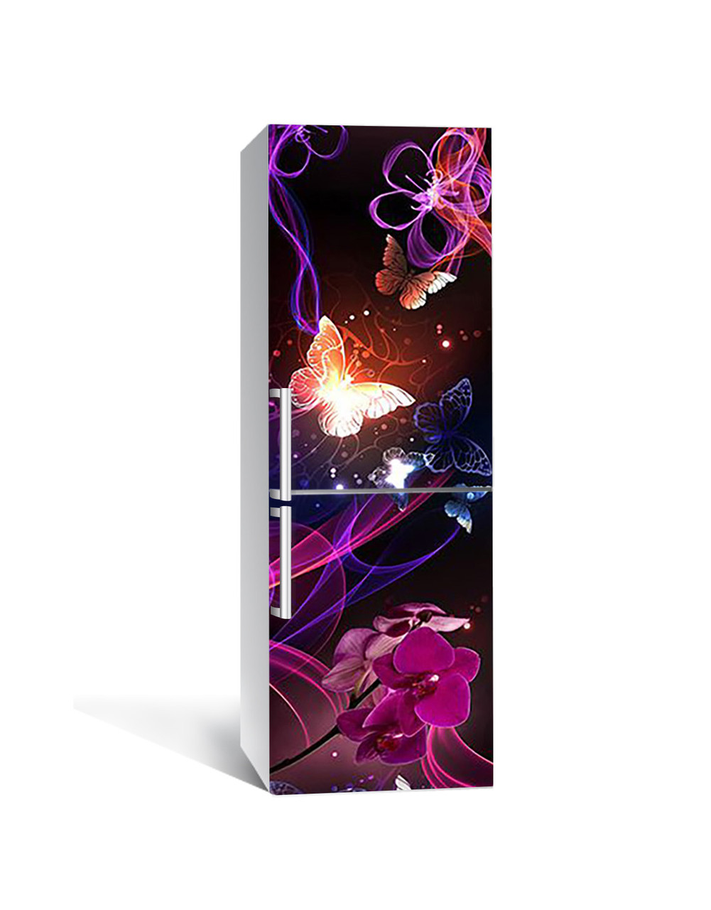 Вінілова 3Д наклейка на холодильник Сяйво Метелики (плівка ПВХ фотодрук) 60*180см Тварини Фіолетовий, фото 1