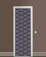 Декоративная наклейка на двери Объёмные листья Ромбы ПВХ пленка с ламинацией 65*200см Абстракция Синий