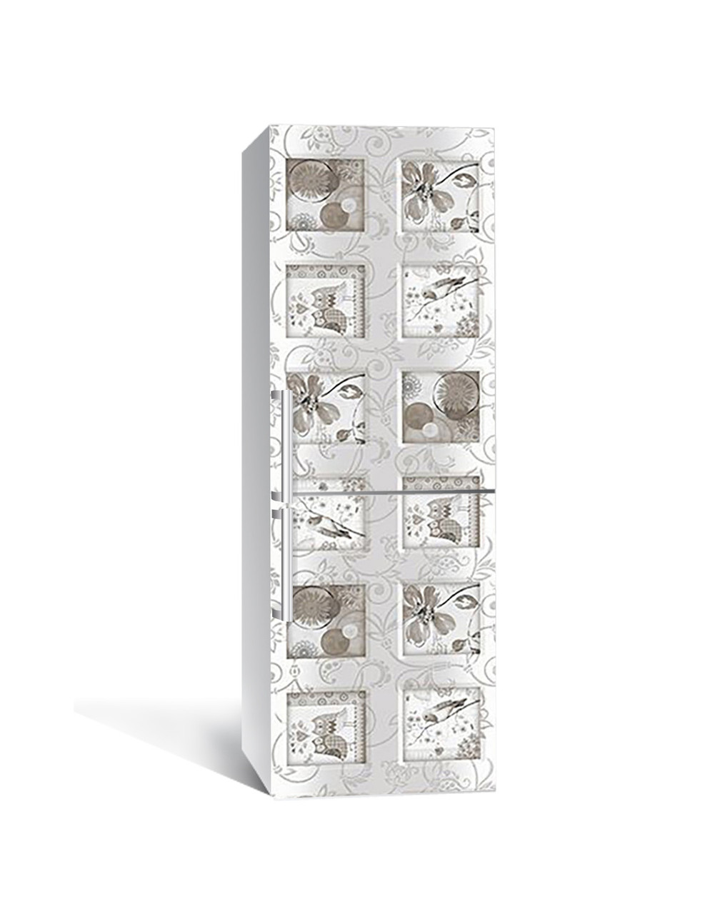 Вінілова 3Д наклейка на холодильник Срібні Візерунки (плівка ПВХ фотодрук) 60*180см Абстракція Сірий