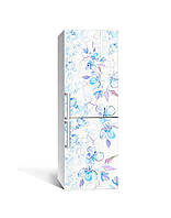 Декор 3Д наклейка на холодильник Ирисы на глине (пленка ПВХ с ламинацией) 65*200см Цветы Голубой