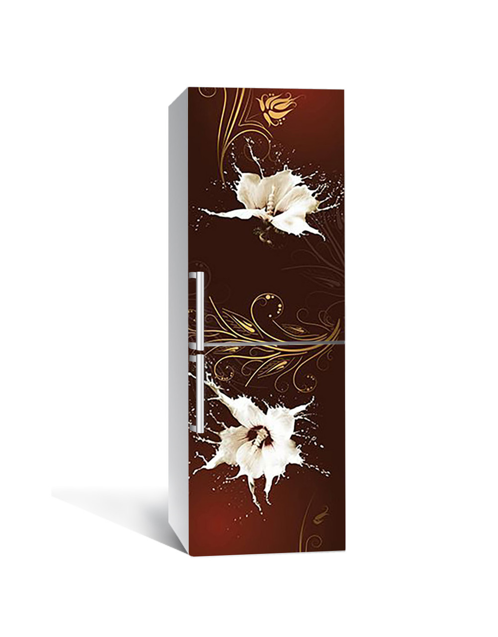 Декор 3Д наклейка на холодильник Білі квіти Бризки (плівка ПВХ фотодрук) 60*180см Абстракція Коричневий, фото 1