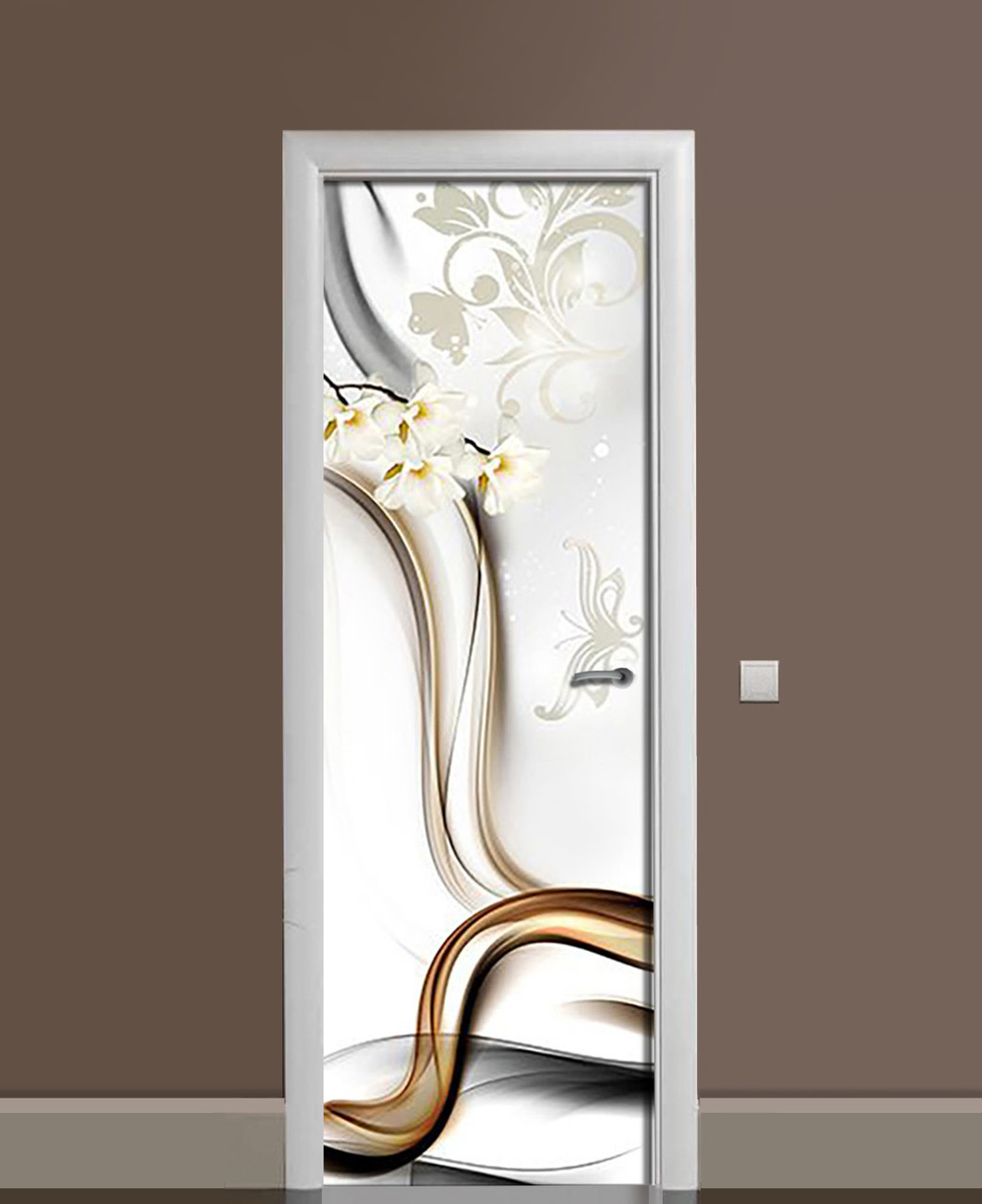 Декор двері Наклейка вінілова Вигини Квіти ПВХ плівка з ламінуванням 60*180см Абстракція Сірий